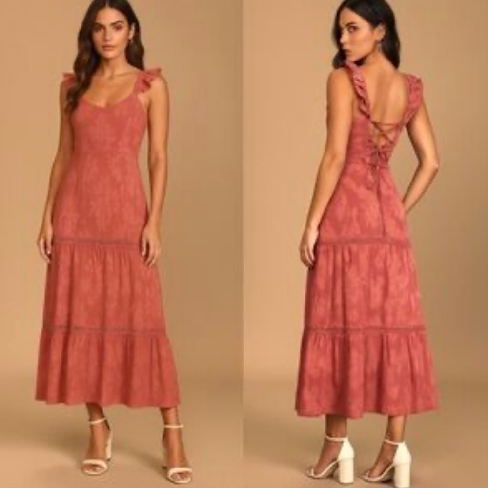 Lulu's Terracotta Lace-Up Maxi Dress